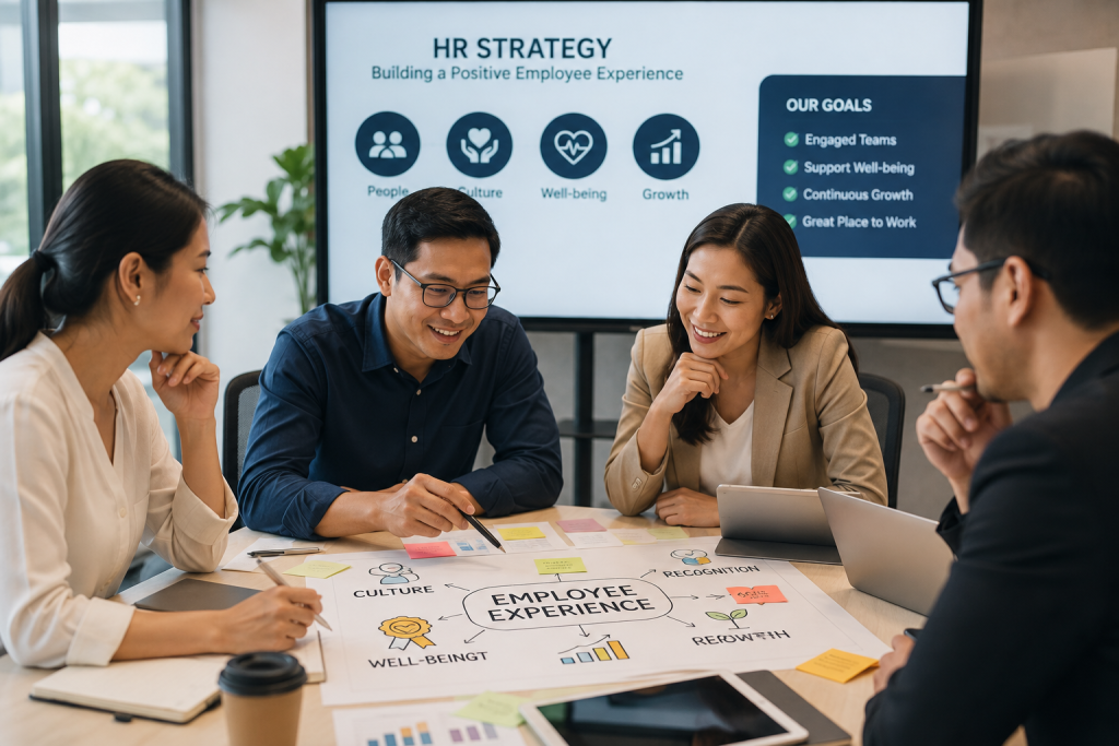 HR leaders planning strategies for a positive employee experience