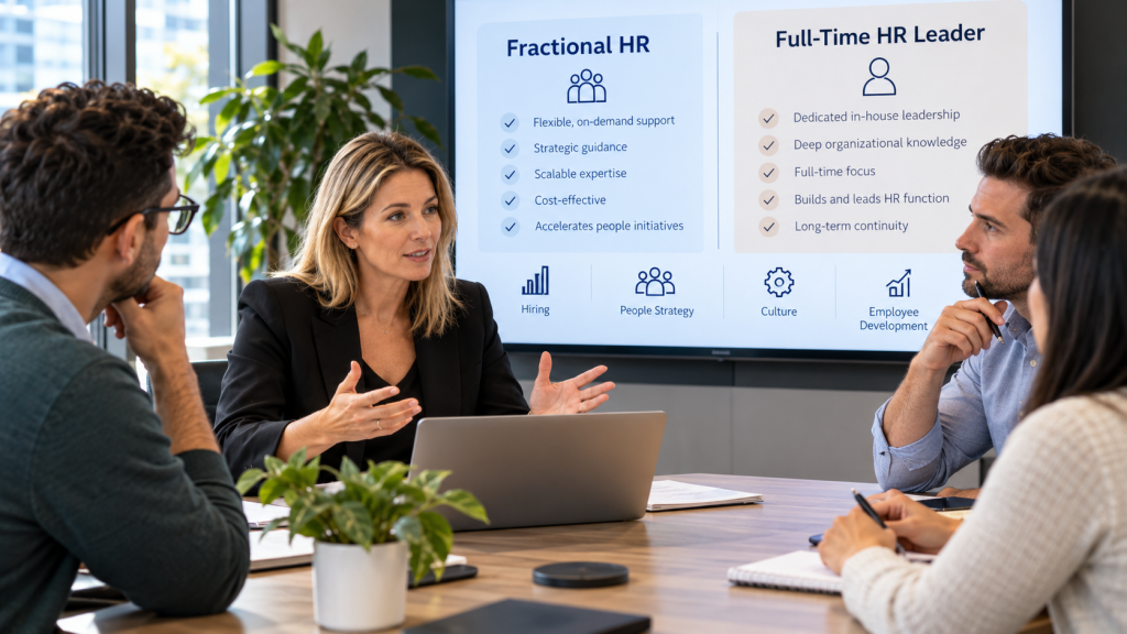 Fractional HR services vs full-time HR leader comparison for growing businesses