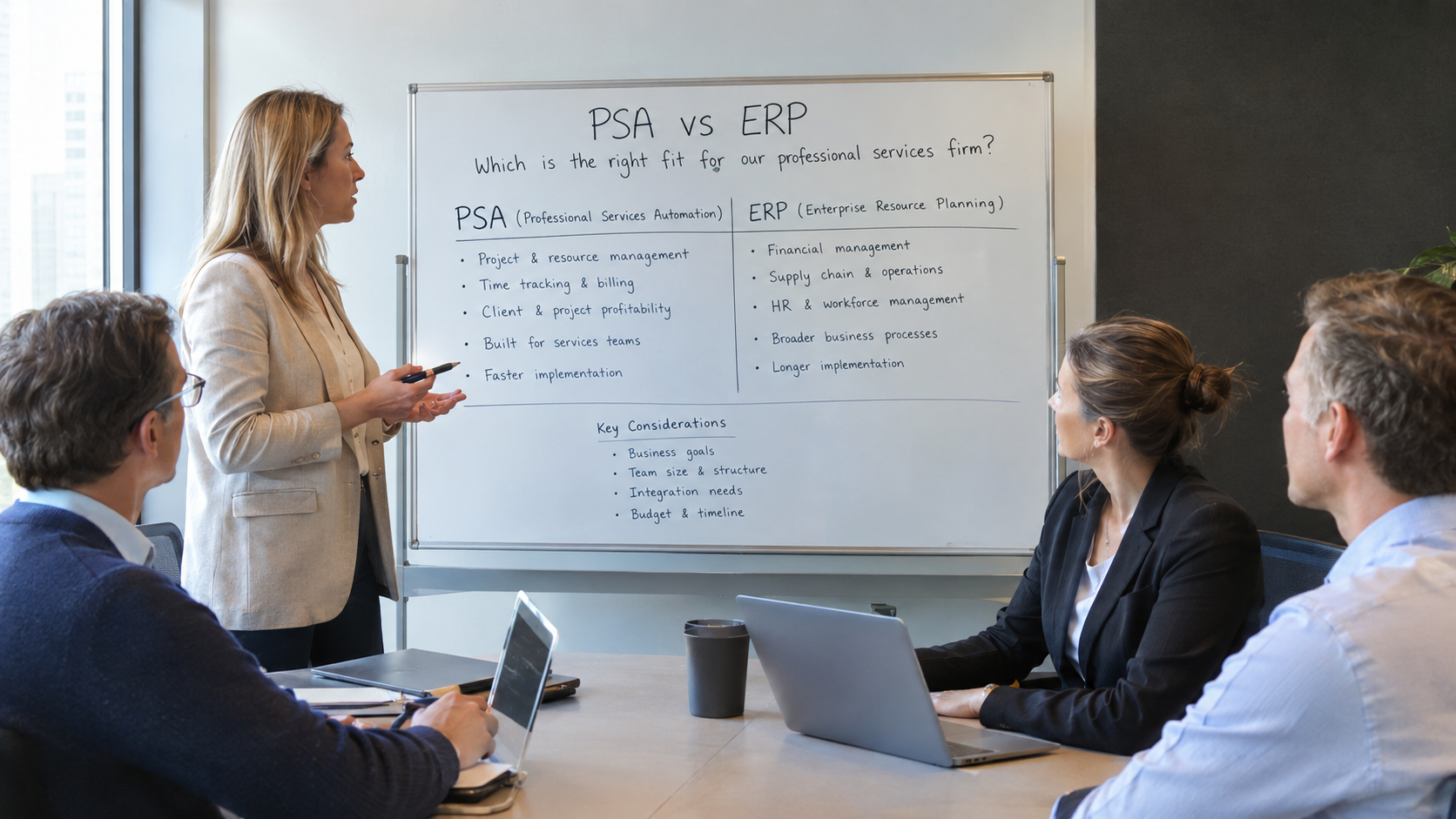 PSA vs ERP comparison for a professional services firm's software decision